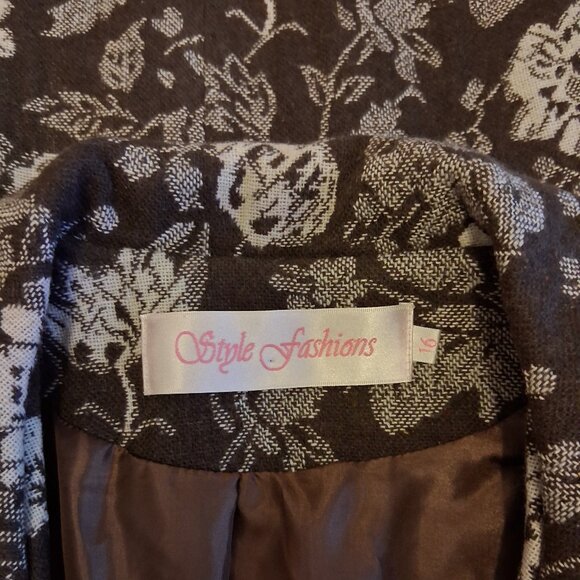 NEW Women’s Elegant Pea Coat Brown White Floral Lined Trench Coat ¾ Sleeve 16 XL - Picture 8 of 9